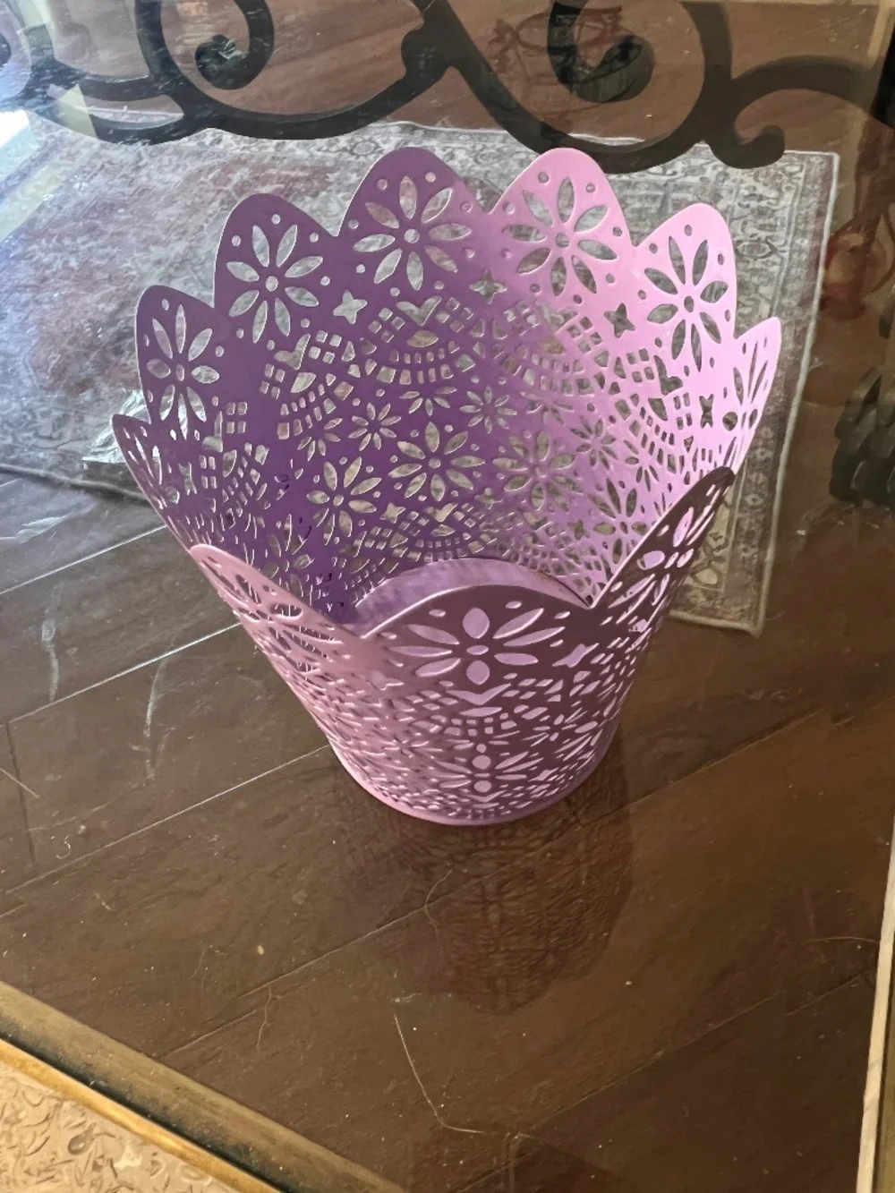 IKEA Tin Punched/Cut-Out Lantern Scallop Rim Purple Metal vase/plant holder